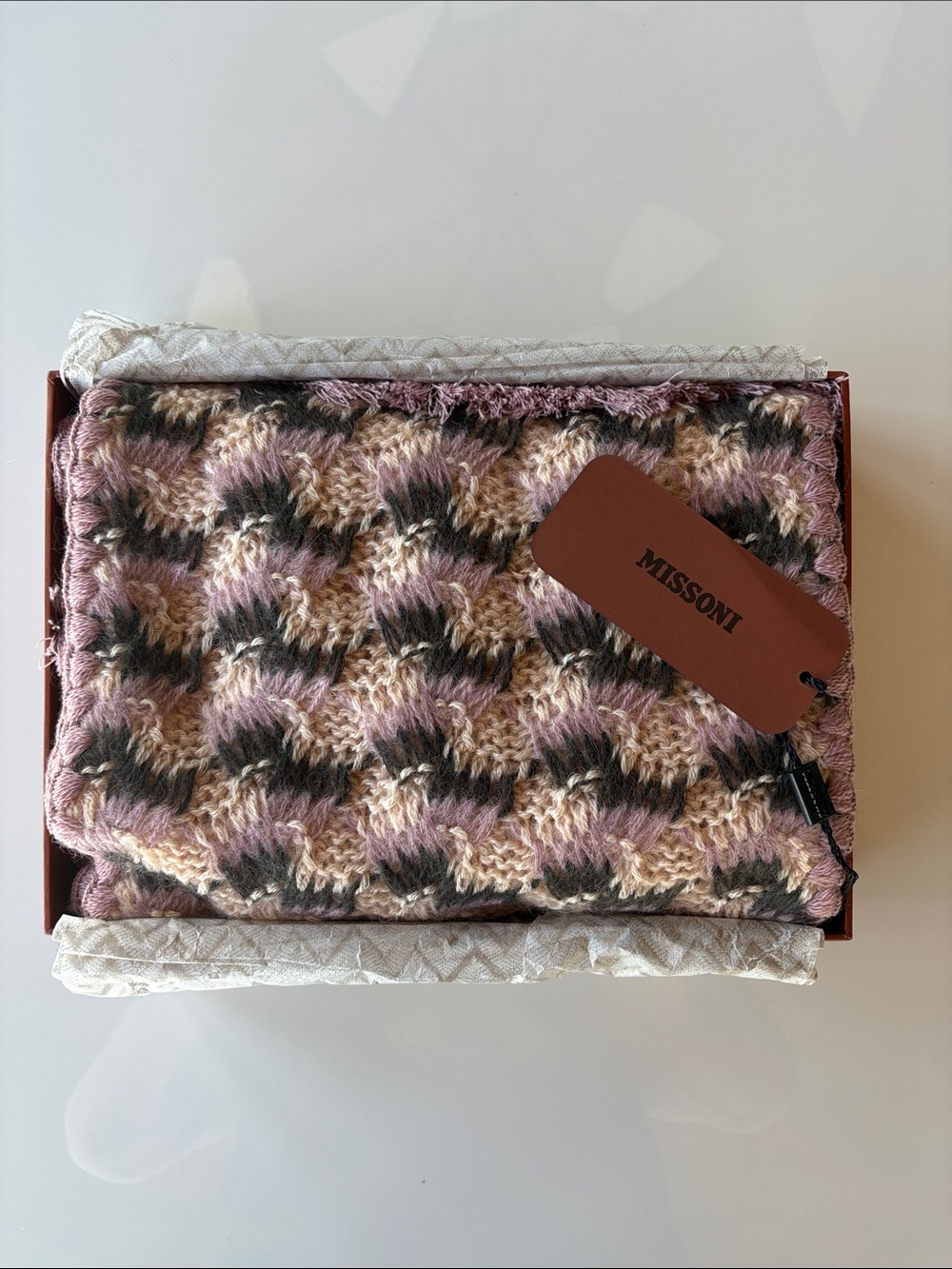 Missoni Wave Knit Scarf in Pink, Cream & Gray